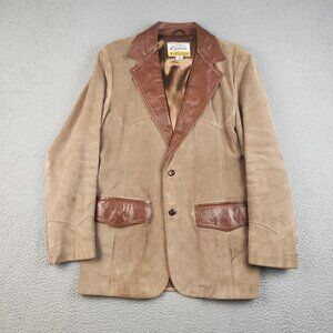 VTG Grais Sueded Cowhide Leather Western Blazer Mens 42 Regular Brown Jacket 70s